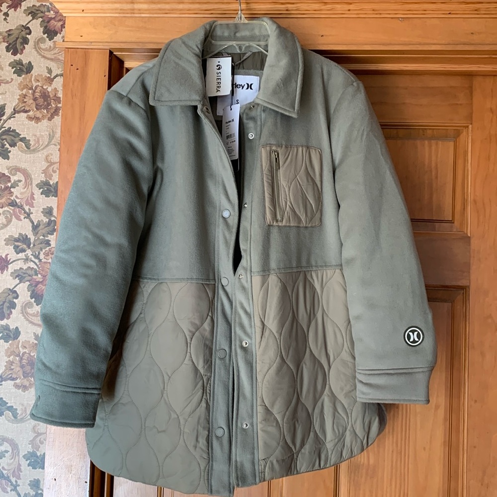 NWT womens small Hurley Olive Tilden mixed media quilt jacket